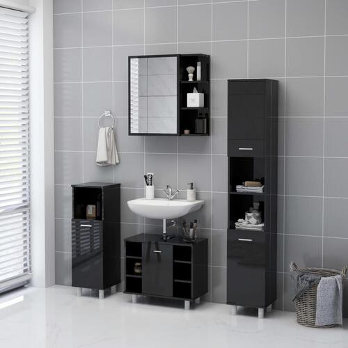Badeværelsesskab spejl 62,5x20,5x64 cm spånplade sort højglans
