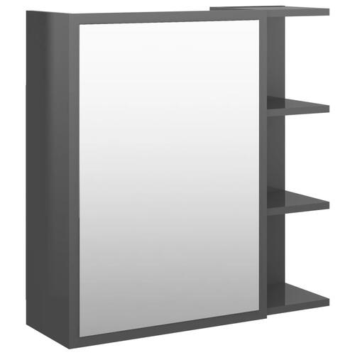 Badeværelsesskab m. spejl 62,5x20,5x64 cm spånplade grå højglans