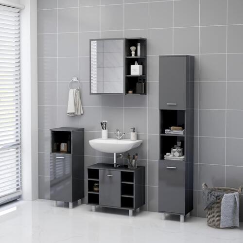 Badeværelsesskab m. spejl 62,5x20,5x64 cm spånplade grå højglans