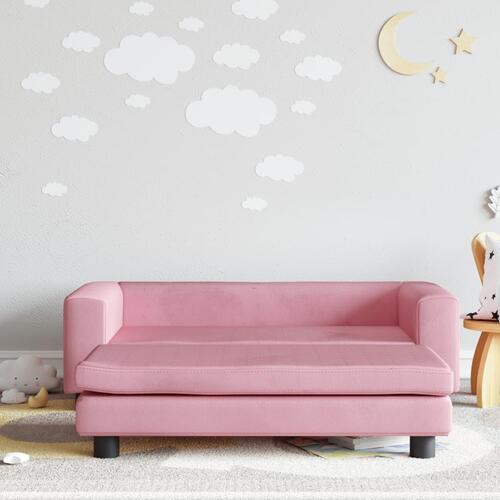Børnesofa med fodskammel 100x50x30 cm fløjl lyserød