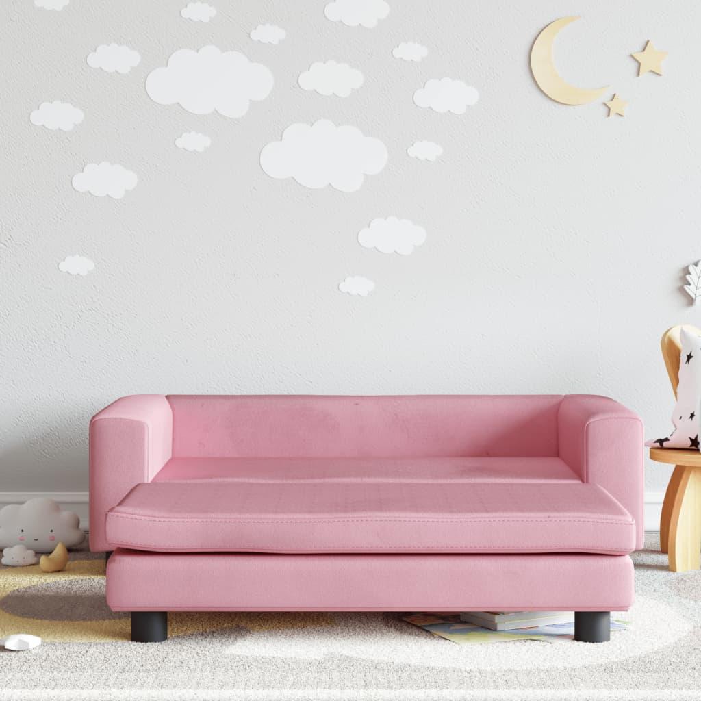 Børnesofa med fodskammel 100x50x30 cm fløjl lyserød