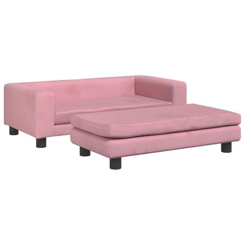Børnesofa med fodskammel 100x50x30 cm fløjl lyserød