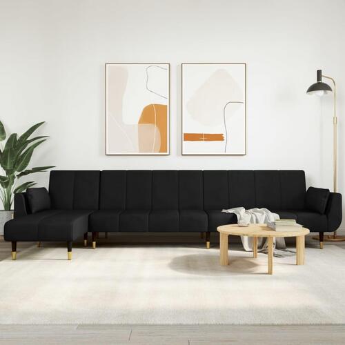 Sovesofa med chaiselong 275x140x70 cm velour sort