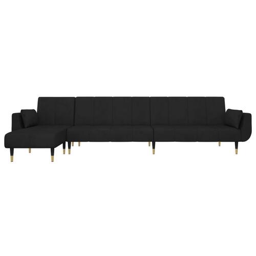 Sovesofa med chaiselong 275x140x70 cm velour sort