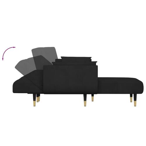 Sovesofa med chaiselong 275x140x70 cm velour sort