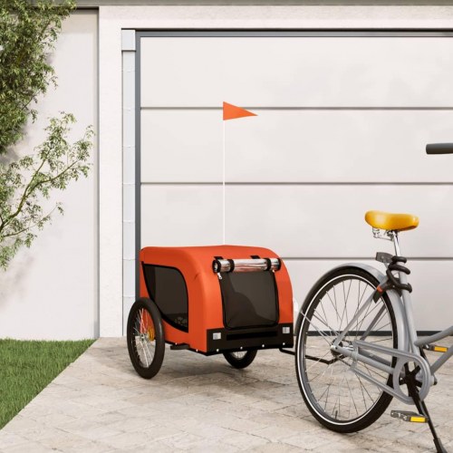 Hundetrailer til cykel i oxfordstof og jern - orange/sort