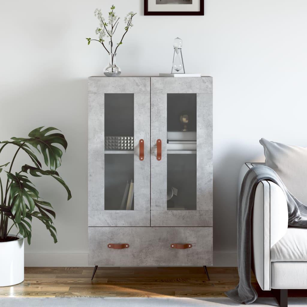 Skænk med glasdøre 69,5×31×115 cm - konstrueret træ, betongrå