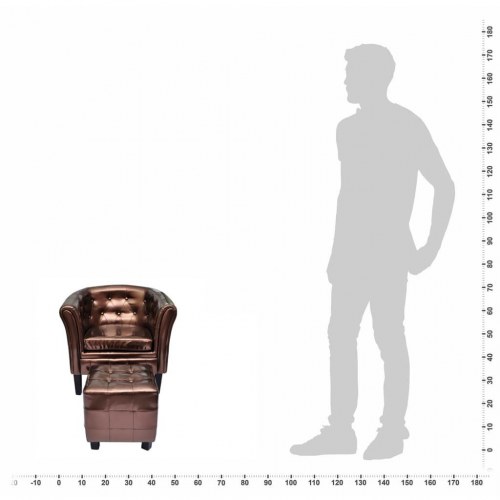 Lænestol med fodskammel i kunstlæder - brun chesterfield-look