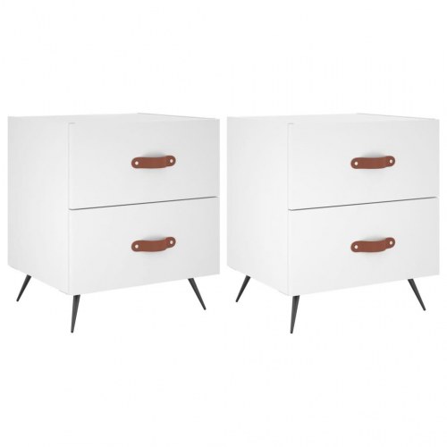 Sengeborde 2 stk. med 2 skuffer - hvid, 40 x 35 x 47,5 cm