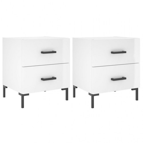 Sengeborde 2 stk. - 40×35×47,5 cm i hvid højglans med metalfødder