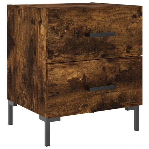 Sengebord 40×35×47,5 cm i konstrueret træ - røget egetræ, med metalfødder og 2 skuffer