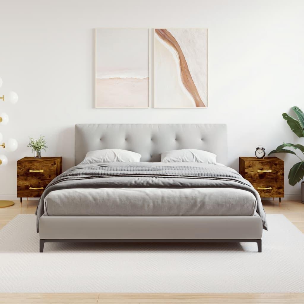 Sengeborde 2 stk. 40x35x47,5 cm konstrueret træ røget egetræ billede