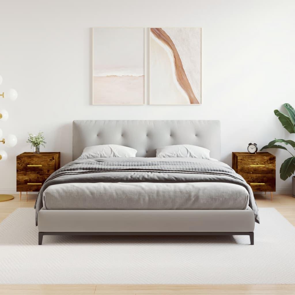 Sengeborde 2 stk. 40x35x47,5 cm konstrueret træ røget egetræ billede