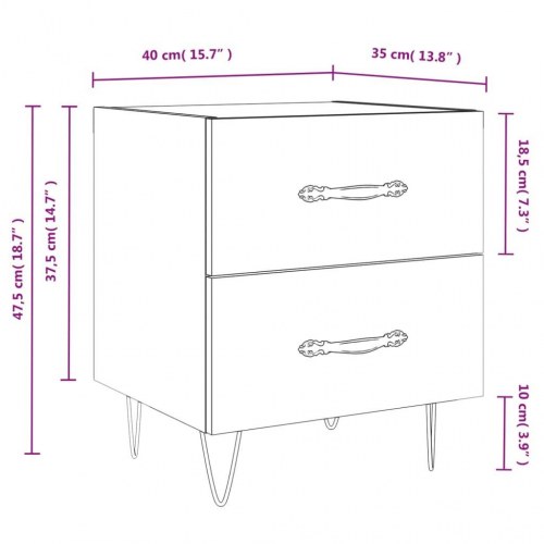 Sengebord 40x35x47,5 cm konstrueret træ brunt egetræ