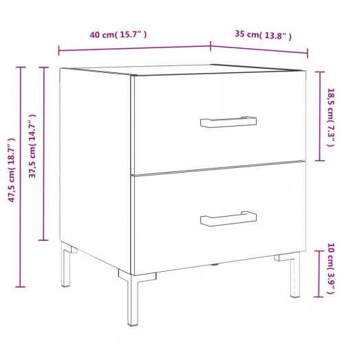 Sengebord med 2 skuffer 40x35x47,5 cm - konstrueret træ i sonoma-eg