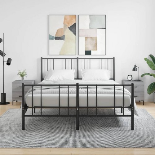 Sengeborde 2 stk. - 40×35×47,5 cm i grå sonoma-eg med metalfødder