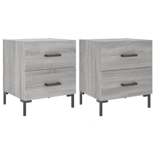 Sengeborde 2 stk. - 40×35×47,5 cm i grå sonoma-eg med metalfødder
