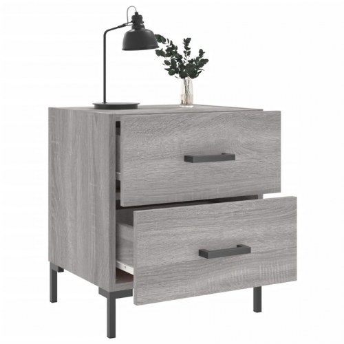 Sengeborde 2 stk. - 40×35×47,5 cm i grå sonoma-eg med metalfødder