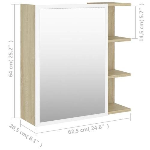 Badeværelsesskab spejl 62,5x20,5x64 cm spånplade hvid sonoma-eg