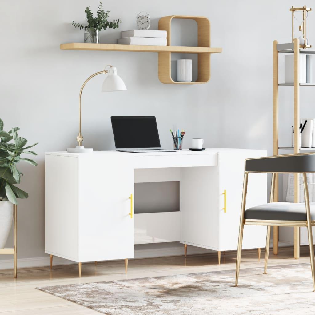 Skrivebord 140x50x75 Cm Konstrueret Træ Hvid Højglans