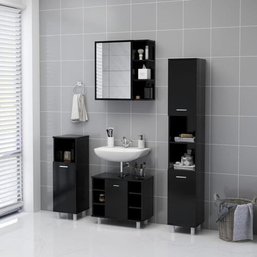 Badeværelsesskab med spejl 62,5x20,5x64 cm konstrueret træ sort