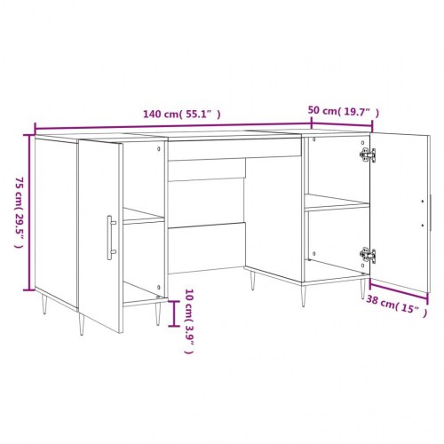 Skrivebord i konstrueret træ - 140 × 50 × 75 cm, betongrå