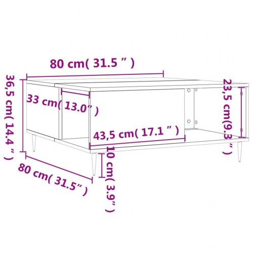 Sofabord 80x80x36,5 cm konstrueret træ hvid