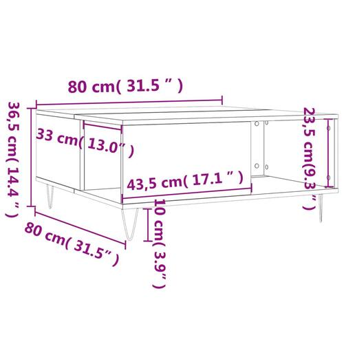 Sofabord 80x80x36,5 cm konstrueret træ røget egetræsfarve