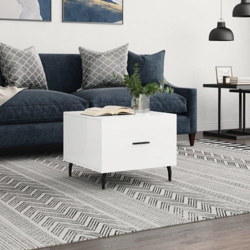 Sofabord 50 x 50 x 40 cm med skuffe - hvid højglans