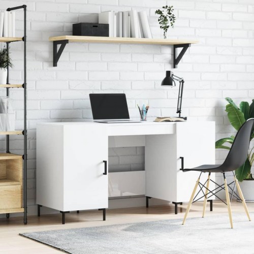 Skrivebord 140×50×75 cm - hvid højglans, konstrueret træ