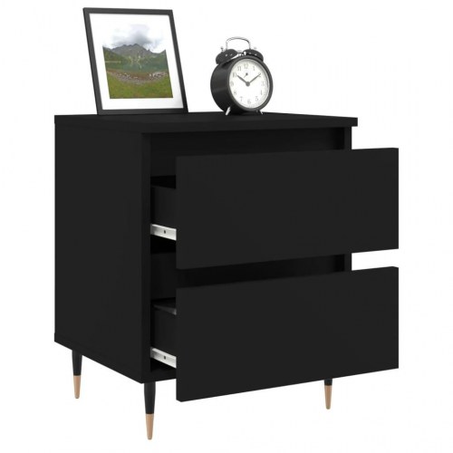 Sengebord i sort konstrueret træ - 40 × 35 × 50 cm med 2 skuffer