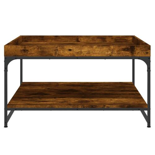 Sofabord 80x80x45 cm konstrueret træ og jern røget egetræ
