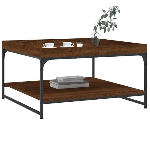 Sofabord 80x80x45 cm konstrueret træ og jern brun egetræsfarve
