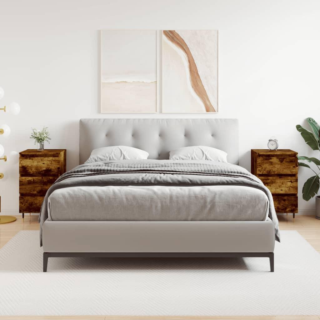 Sengeborde 2 stk. 40x35x69 cm konstrueret træ røget egetræ billede