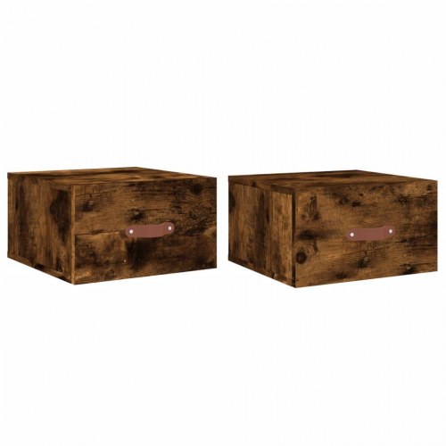 Væghængte sengeborde 2 stk. 35 x 35 x 20 cm - røget egetræsfarve