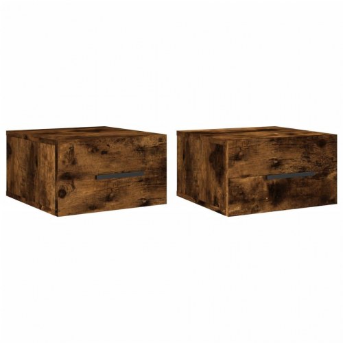 Væghængte sengeborde - 2 stk. 35×35×20 cm i røget egetræsfarve