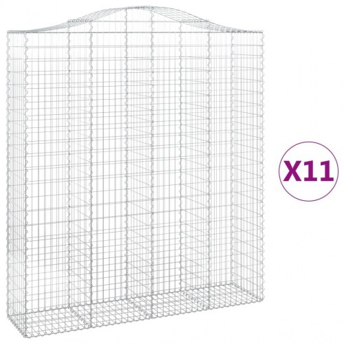 Buede gabionkurve - 11 stk. 200×50×220/240 cm i galvaniseret jern