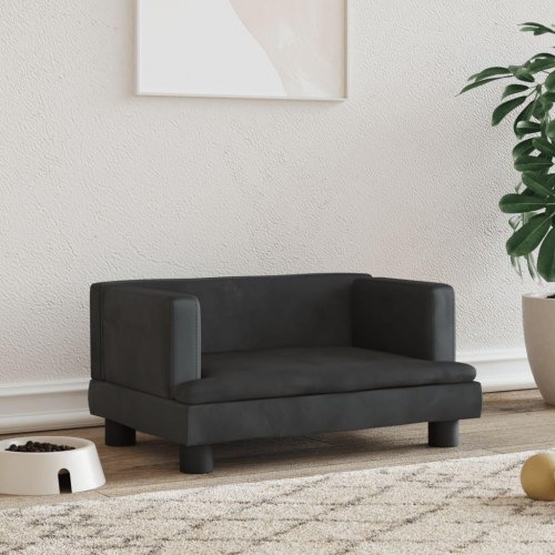 Hundeseng i velour - 60 × 40 × 30 cm, sort