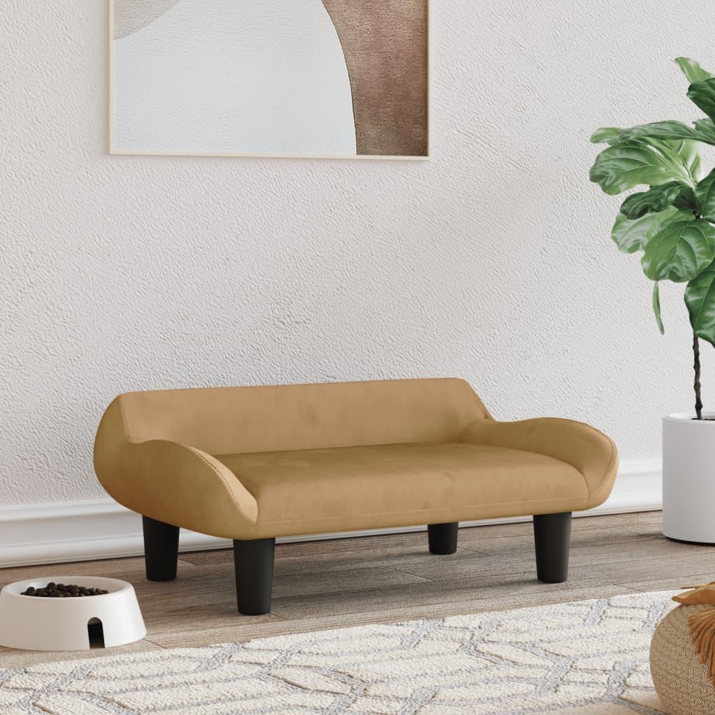 Hundeseng i velour - 70×40×24 cm, brun
