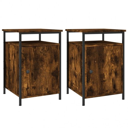 Sengeborde 2 stk. 40x42x60 cm konstrueret træ røget egetræ