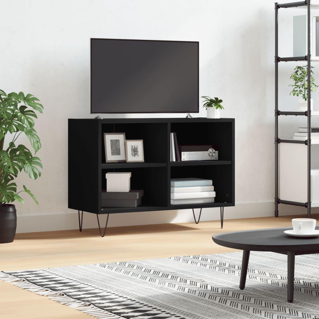 Tv-bord i sort konstrueret træ - 69,5 × 30 × 50 cm med 4 rum og jernben