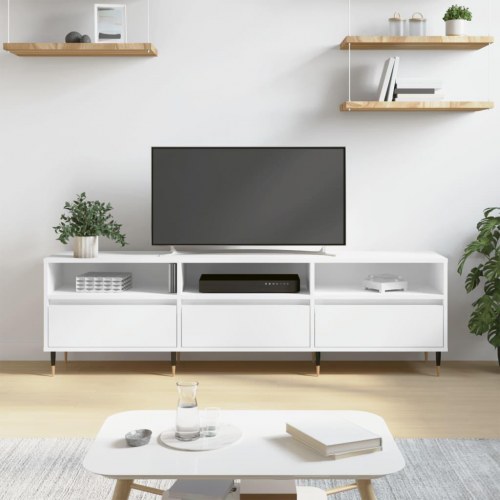 Tv-bord med opbevaring - 150 × 30 × 44,5 cm, hvid konstrueret træ