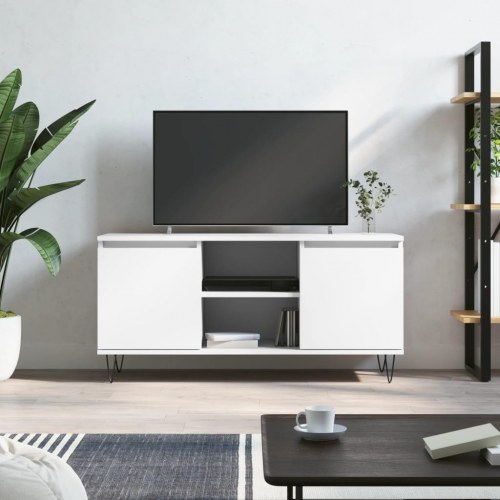 Tv-bord med opbevaring 104×35×50 cm - hvidt konstrueret træ