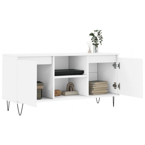Tv-bord med opbevaring 104×35×50 cm - hvidt konstrueret træ