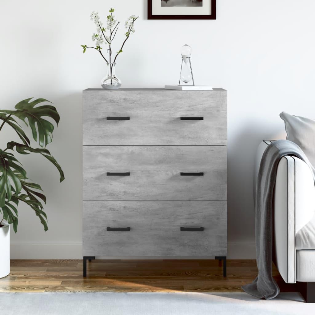 Skænk med 3 skuffer - 69,5×34×90 cm, konstrueret træ, betongrå