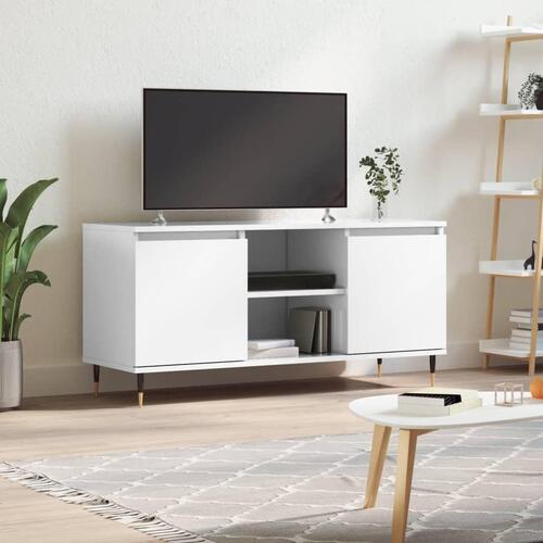 Tv-bord 104x35x50 cm konstrueret træ hvid højglans