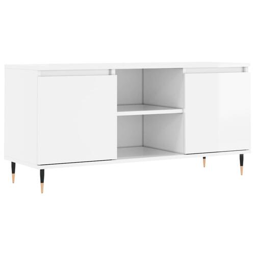 Tv-bord 104x35x50 cm konstrueret træ hvid højglans