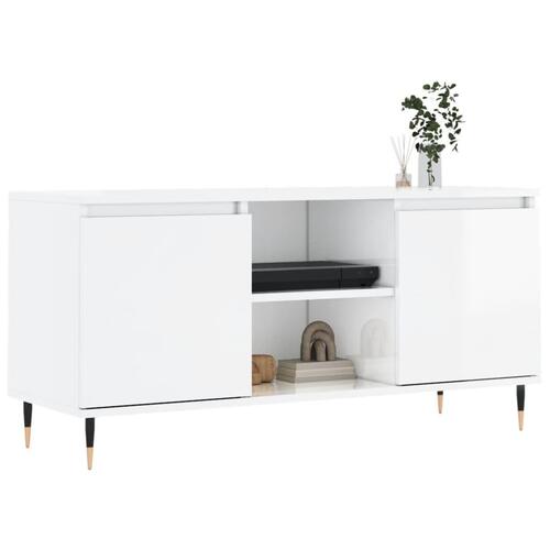 Tv-bord 104x35x50 cm konstrueret træ hvid højglans