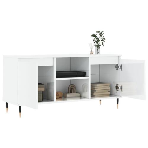 Tv-bord 104x35x50 cm konstrueret træ hvid højglans