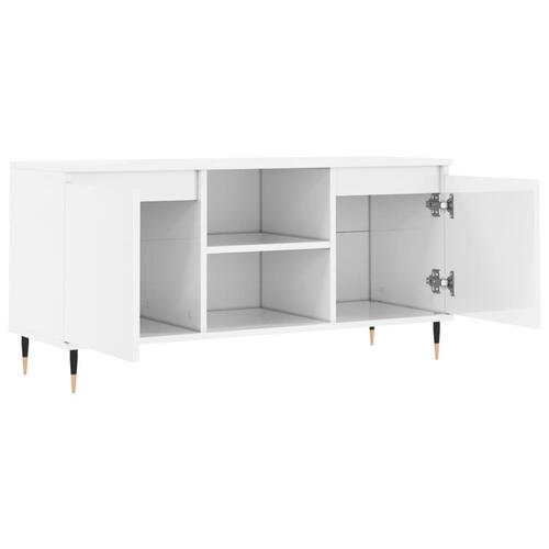 Tv-bord 104x35x50 cm konstrueret træ hvid højglans
